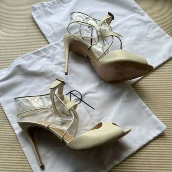 SEXY AF PAUL ANDREW CRISS CROSS STILETTO IVORY SANDALS (SZ 39 / FITS AS 7.5) - Picture 7 of 13